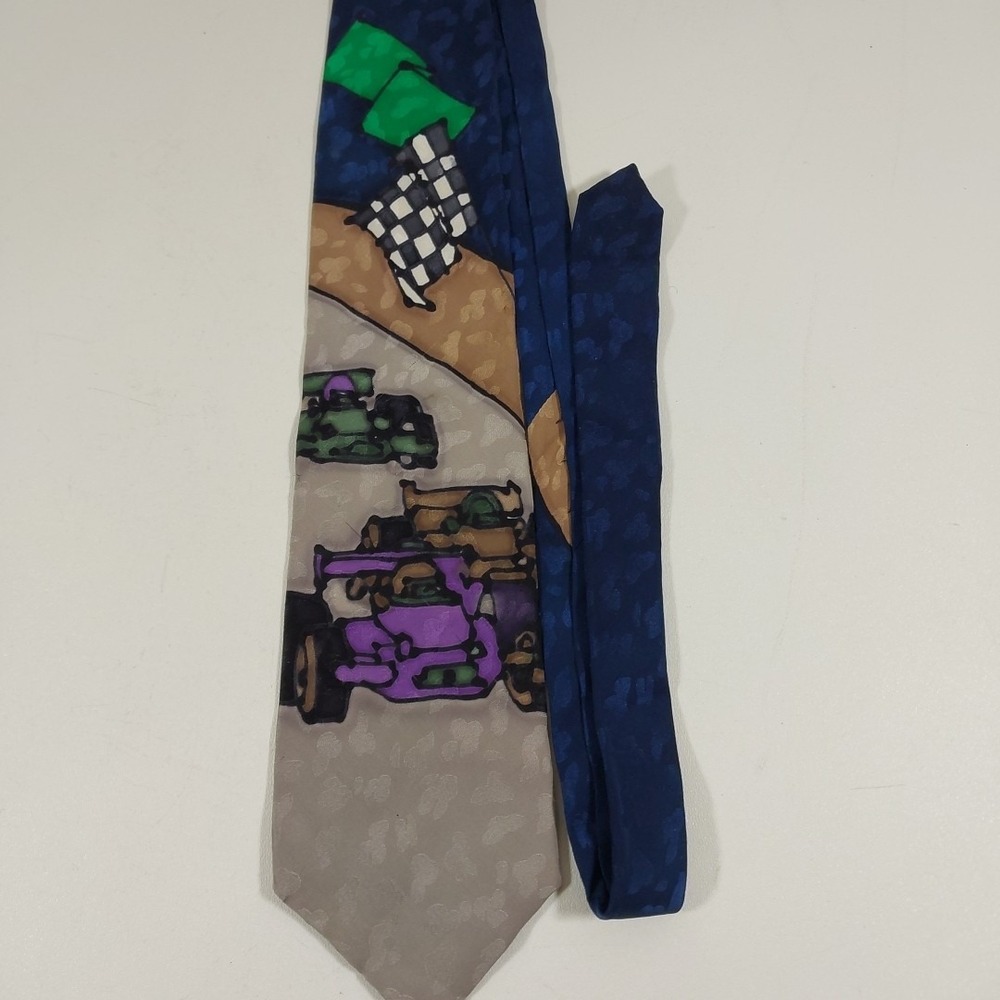 Robert Daskal Race Car Necktie Checkered Flag Race Cars Silk Tie